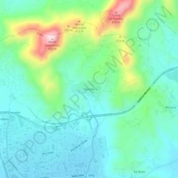 Topografische Karte Villaggio Olbia 2, Höhe, Relief