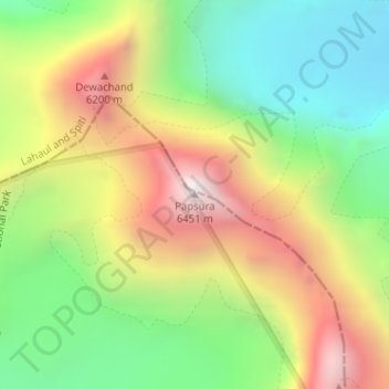 Topografische Karte Papsura, Höhe, Relief