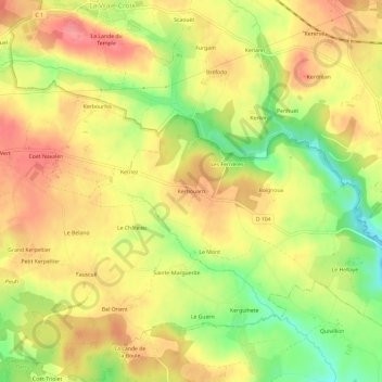 Topografische Karte Kerhouarn, Höhe, Relief