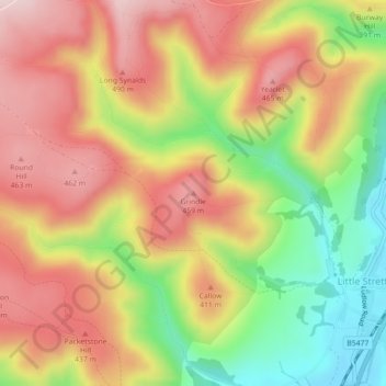 Topografische Karte Grindle, Höhe, Relief