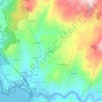 Topografische Karte O Vilar, Höhe, Relief