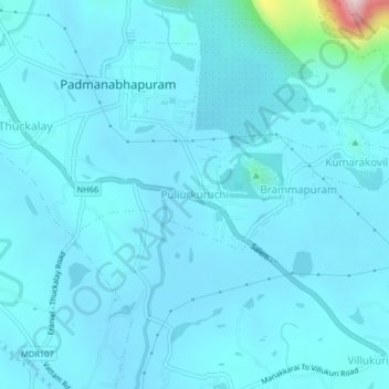 Topografische Karte Puliurkuruchi, Höhe, Relief