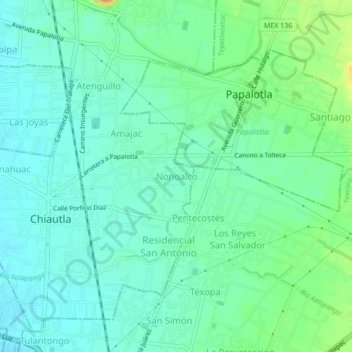 Topografische Karte Nonoalco, Höhe, Relief