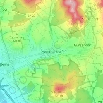 Topografische Karte Dreuschendorf, Höhe, Relief