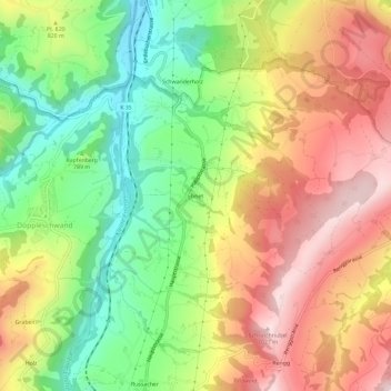 Topografische Karte Ebnet, Höhe, Relief