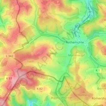 Topografische Karte Heid, Höhe, Relief