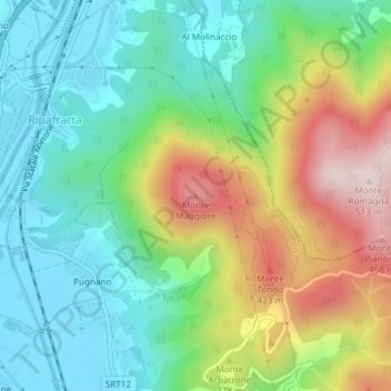 Topografische Karte Monte Maggiore, Höhe, Relief