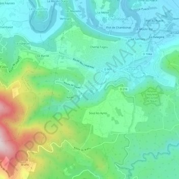 Topografische Karte Champ de Pra, Höhe, Relief