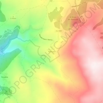 Topografische Karte Penouta, Höhe, Relief