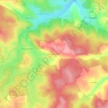 Topografische Karte Chaudeyraguet, Höhe, Relief
