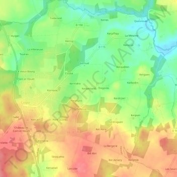 Topografische Karte Kerbernard, Höhe, Relief