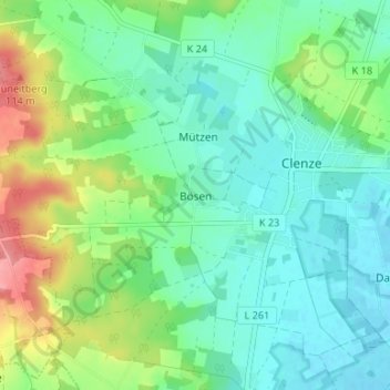 Topografische Karte Bösen, Höhe, Relief