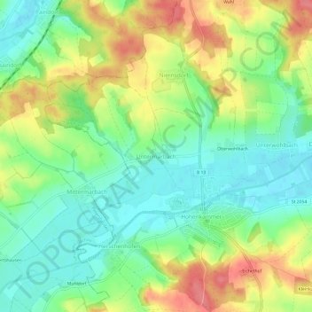 Topografische Karte Untermarbach, Höhe, Relief