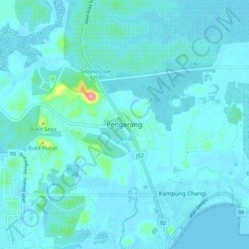 Topografische Karte Pengerang, Höhe, Relief