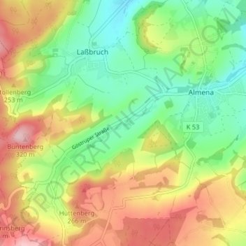 Topografische Karte Malmershaupt, Höhe, Relief