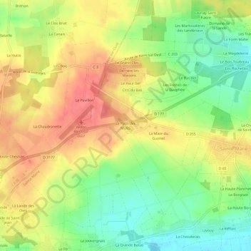 Topografische Karte Le Patis des Mules, Höhe, Relief