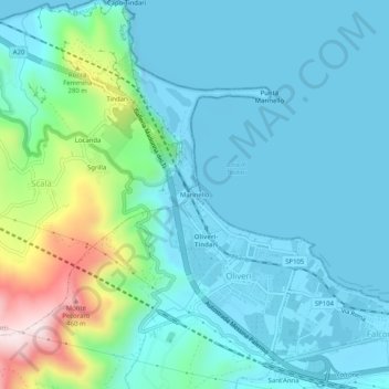 Topografische Karte Marinello, Höhe, Relief