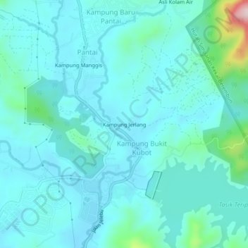 Topografische Karte Kampung Jerlang, Höhe, Relief