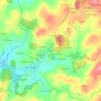 Topografische Karte Sobrado, Höhe, Relief