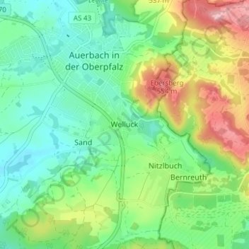 Topografische Karte Welluck, Höhe, Relief