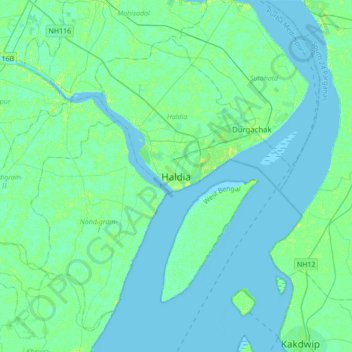 Topografische Karte Haldia, Höhe, Relief
