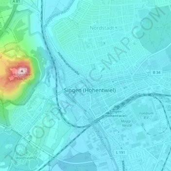 Topografische Karte Oberes Schloss, Höhe, Relief