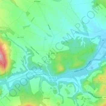 Topografische Karte Zufía, Höhe, Relief