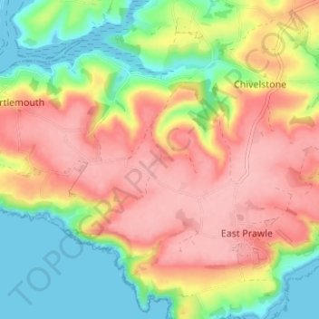 Topografische Karte West Prawle, Höhe, Relief