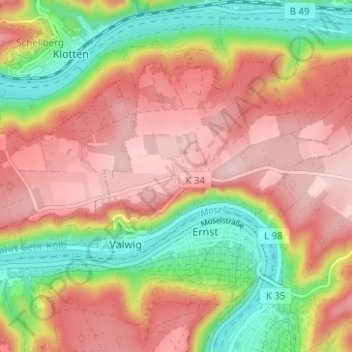 Topografische Karte Valwigerberg, Höhe, Relief