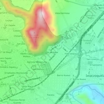 Topografische Karte Ojo de Agua, Höhe, Relief