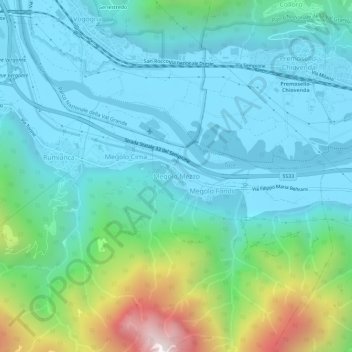 Topografische Karte Megolo Mezzo, Höhe, Relief