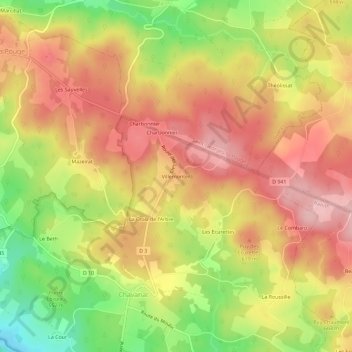 Topografische Karte Villemonteil, Höhe, Relief