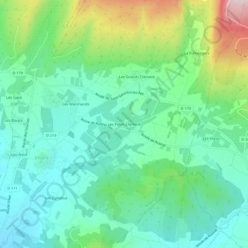 Topografische Karte Les Petits Clément, Höhe, Relief