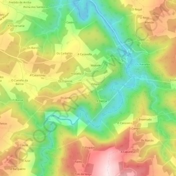 Topografische Karte Meira, Höhe, Relief
