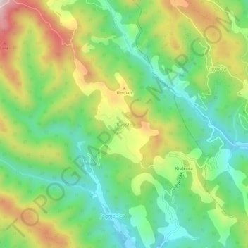 Topografische Karte Rujište, Höhe, Relief