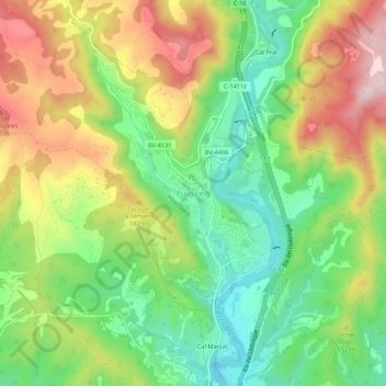 Topografische Karte Puig-reig, Höhe, Relief