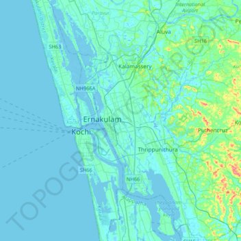Topografische Karte Ernakulam, Höhe, Relief
