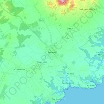 Topografische Karte Santanyí, Höhe, Relief