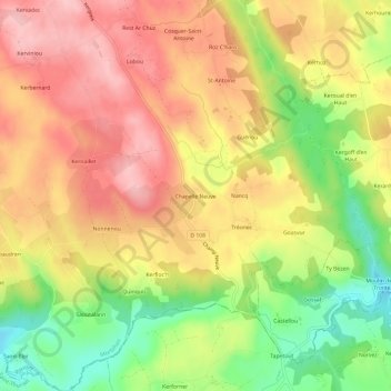 Topografische Karte Chapelle Neuve, Höhe, Relief