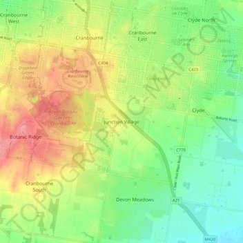 Topografische Karte Junction Village, Höhe, Relief