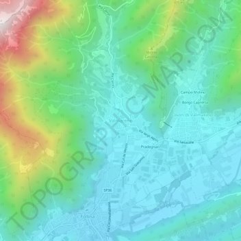 Topografische Karte Valmareno, Höhe, Relief