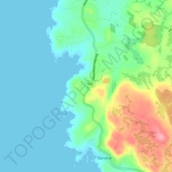 Topografische Karte Sandhåland, Höhe, Relief