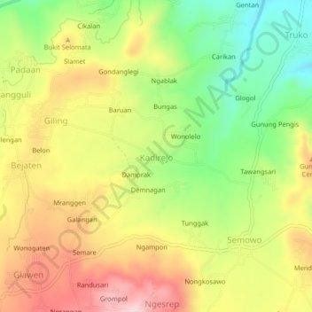 Topografische Karte Kadirejo, Höhe, Relief