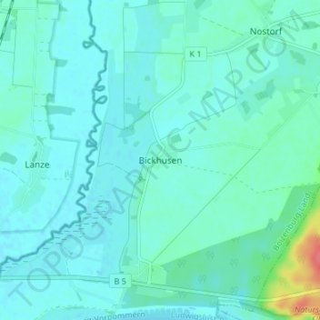 Topografische Karte Bickhusen, Höhe, Relief