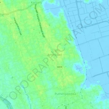 Topografische Karte Anthikkad, Höhe, Relief