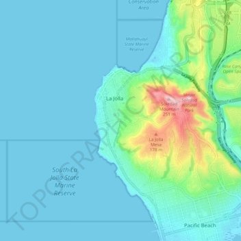 Topografische Karte La Jolla, Höhe, Relief