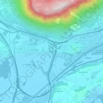 Topografische Karte Morétel, Höhe, Relief