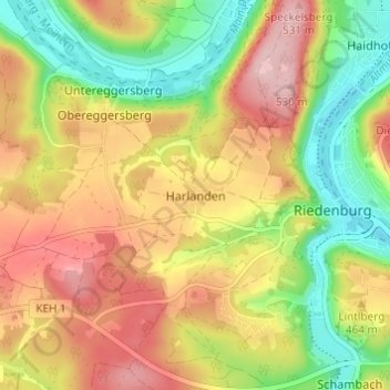 Topografische Karte Harlanden, Höhe, Relief