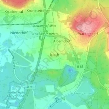 Topografische Karte Irlach, Höhe, Relief