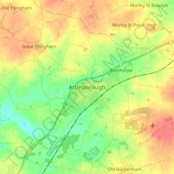 Topografische Karte Attleborough, Höhe, Relief